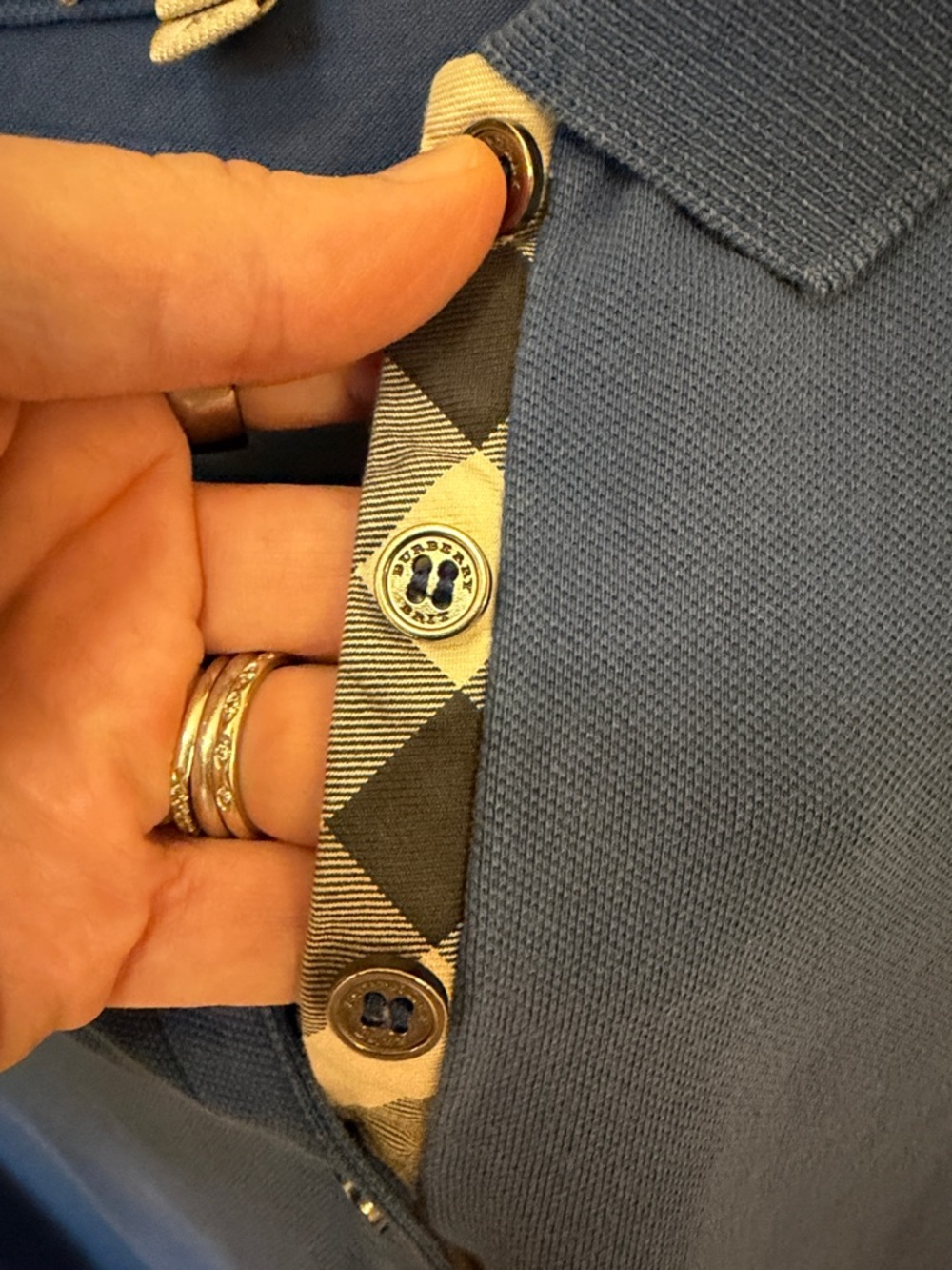 Burberry Blue Short-Sleeve Polo with Check Placket XL L M - Picture 3 of 7